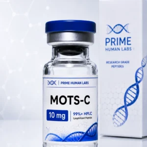 MOTS-C 10mg peptide vial with Prime Human Labs box, 99%+ HPLC lyophilized research peptide